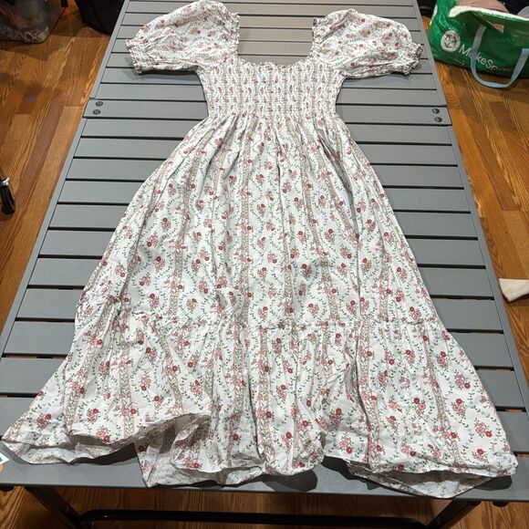 Hill House Home Louisa Nap Dress Womens Small White Floral Smocked Puff Sleeve - Picture 3 of 10